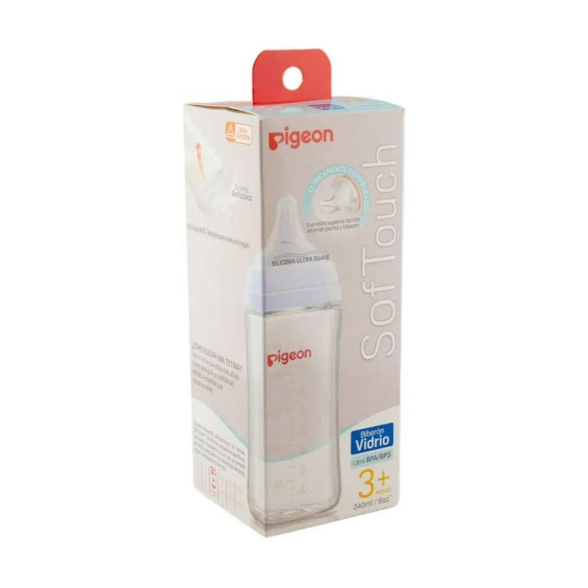 Biberon De Vidrio Softouch Peristaltico Plus 240 ml Boca ancha