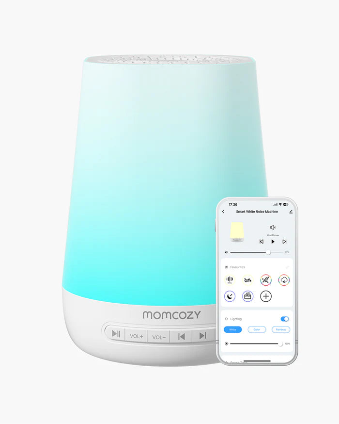 Máquina de sonidos y ruido blanco con luz de noche para bebés Momcozy