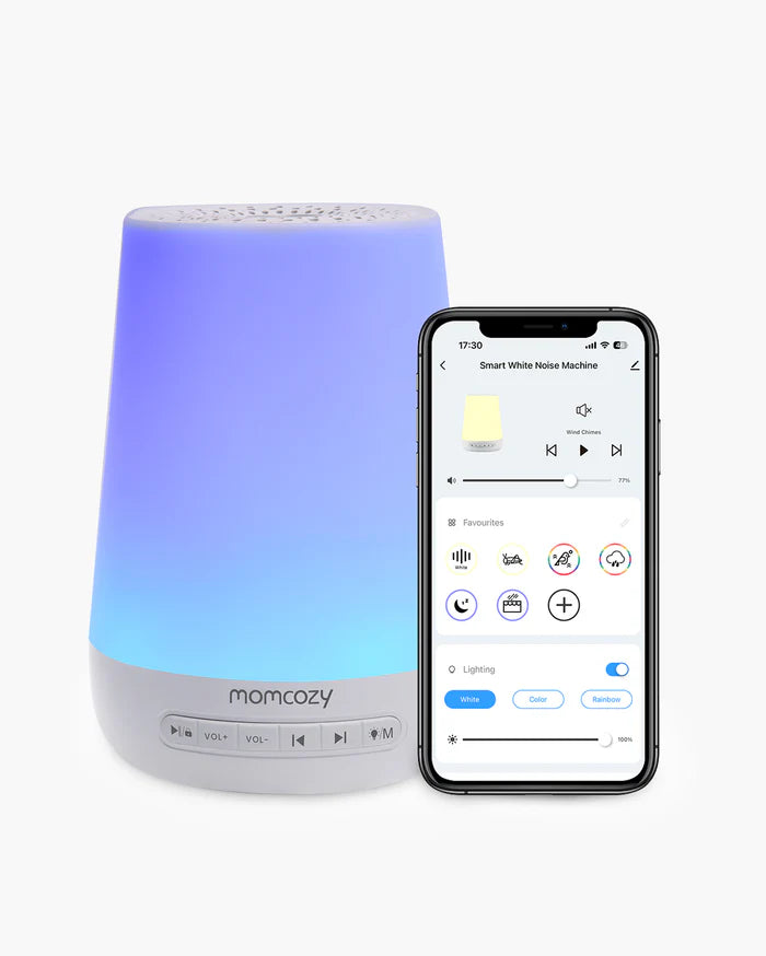 Máquina de sonidos y ruido blanco con luz de noche para bebés Momcozy