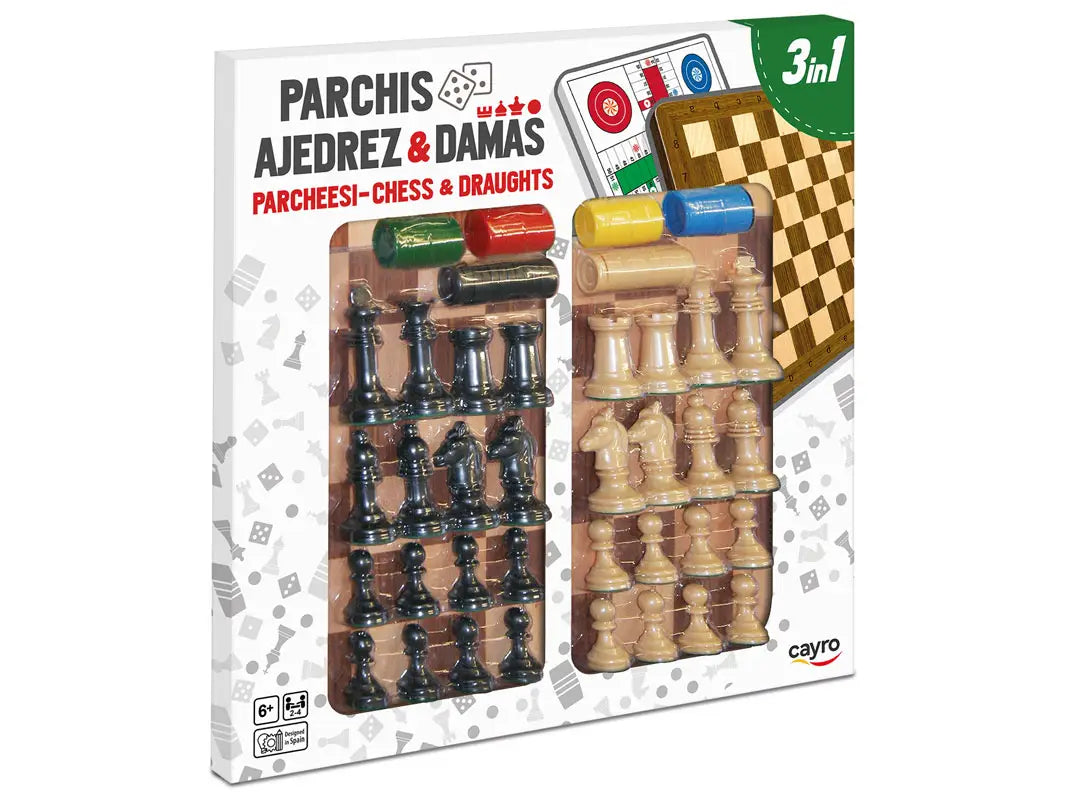 Parchís, Ajedrez y Damas Cayro 3 en 1