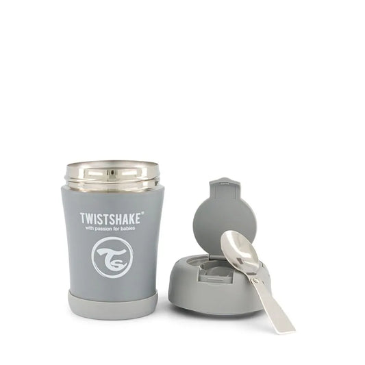 Termo Insulado para Alimentos Twistshake 350 ml gris con cuchara plegable