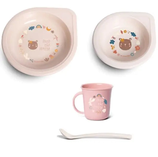 Set de Platos y Cubiertos para Bebé Rosa