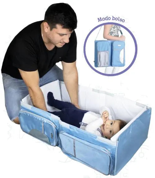 Cuna Convertible En Bolso 3 En 1 Celeste