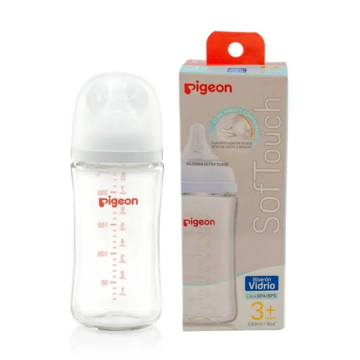 Biberon De Vidrio Softouch Peristaltico Plus 240 ml Boca ancha