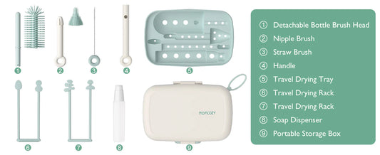 Kit de limpieza y secado de biberones Momcozy 7 en 1