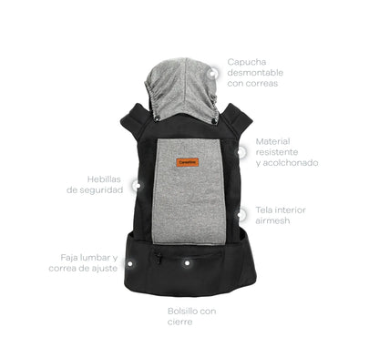 Mochila Porta Bebé gris y negro